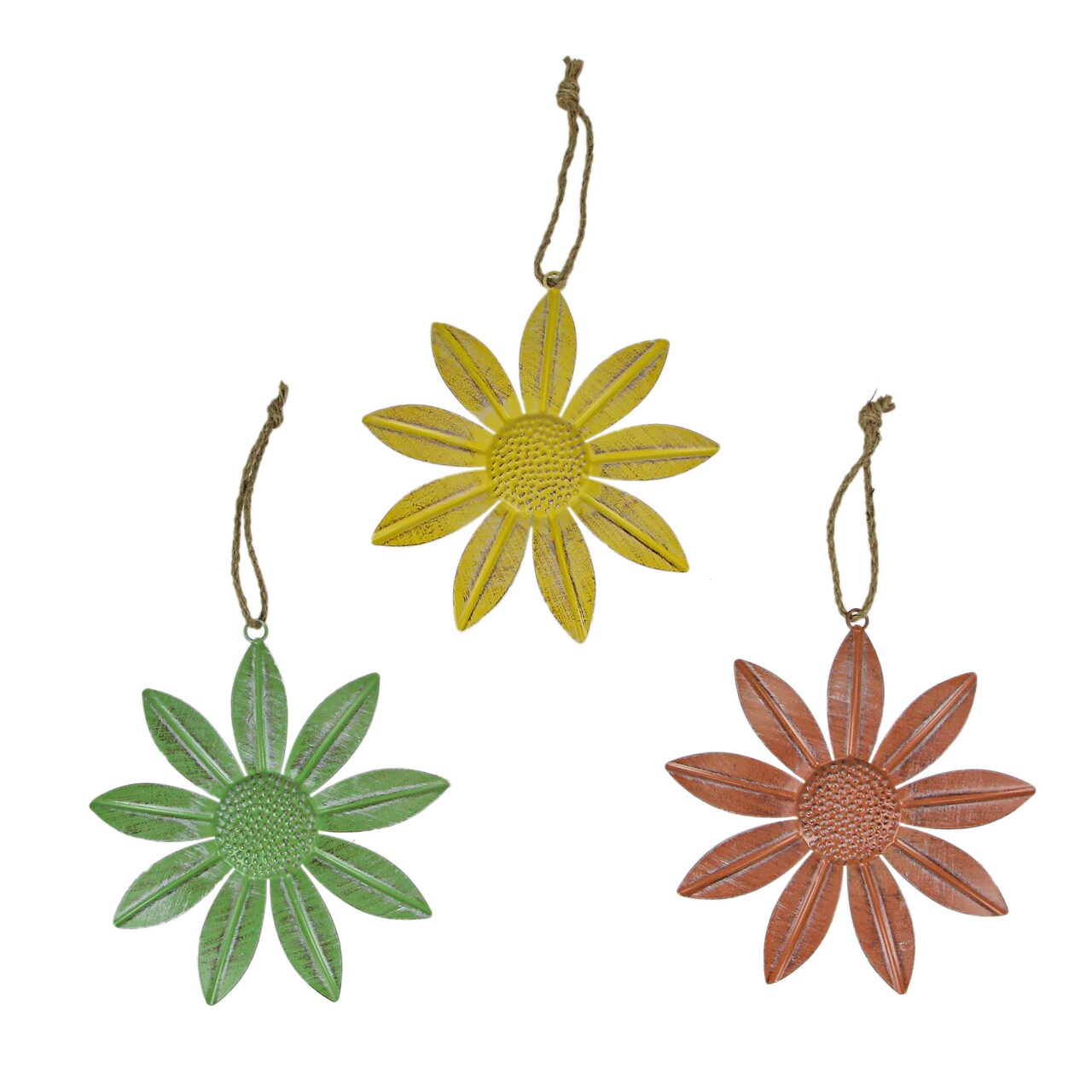 9 Inch Red Yellow Green Metal Flower Wall Hanging Sculpture Home Decor Set of 3
